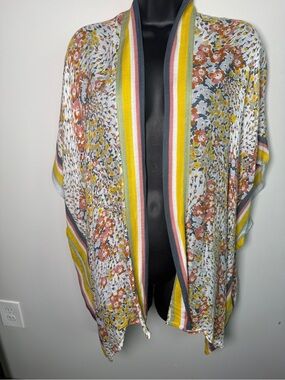 LOFT | Border Floral Kimono Duster Open Front Cardigan Vacation Layering XS/S